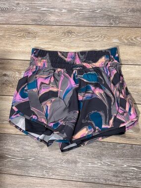 Avia Black Marble-Print Athletic Shorts with Pink and Teal Accents